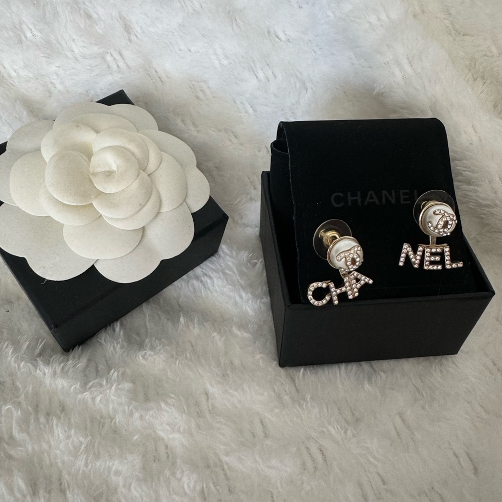 Chanel Silver Earrings with Logo Design